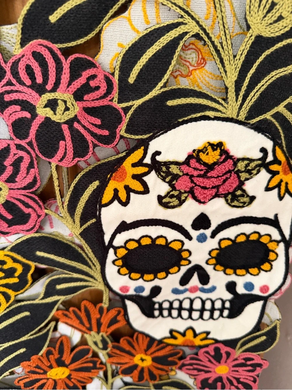 Nicole Miller Embroidered Sugar Skull Floral Table Runner 14”x70” NWT